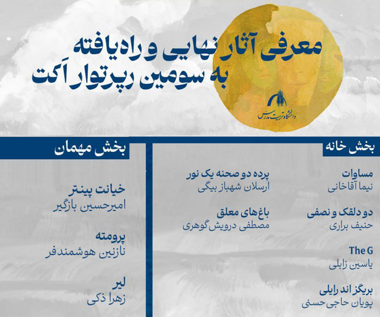 معرفی آثار نهایی و راه‌یافته به سومین رپرتوار دانشجویی اَکت دانشگاه تربیت مدرس